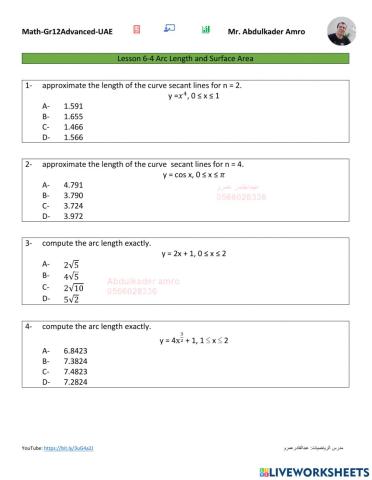 Lesson 6-4 Arc Length and Surface Area
