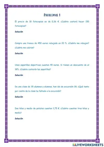 Problemas proporciones y porcentajes