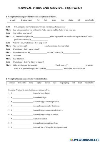 Survival verbs and equipment