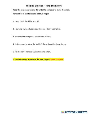 Writing Practice - Correct the sentences