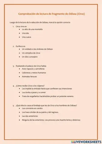 Comprobación de lectura de Odisea (Circe)