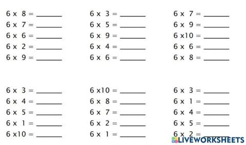 Repàs taula de multiplicar del 6