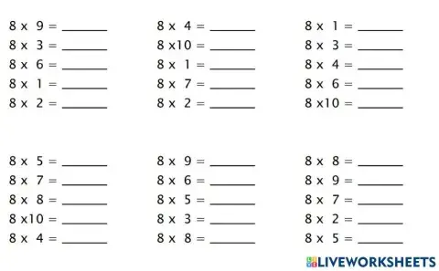 Repàs taula de multiplicar del 8