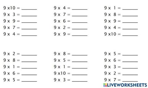 Repàs taula de multiplicar del 9