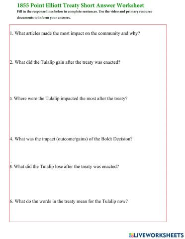 1855 Point Elliot Treaty Short Answer Questions