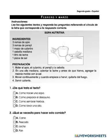 Prueba formativa de febrero y marzo segundo grado