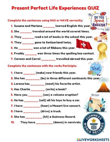 Present Perfect Life Experiences Quiz