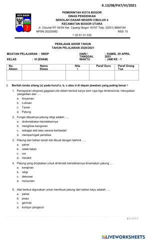 Penilaian Akhir Tahun (PAT) SBdP SDN Cibuluh 4