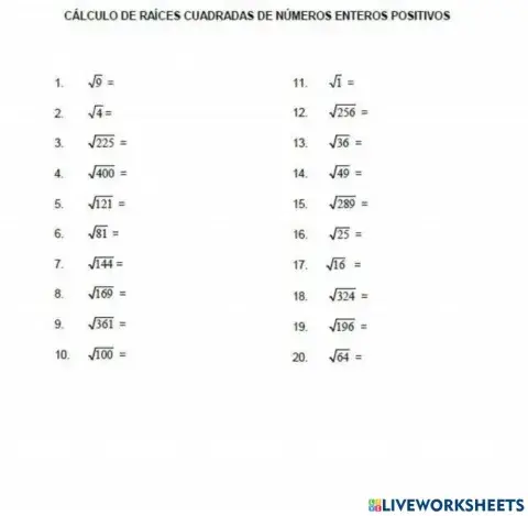 Raices cuadradas perfectas
