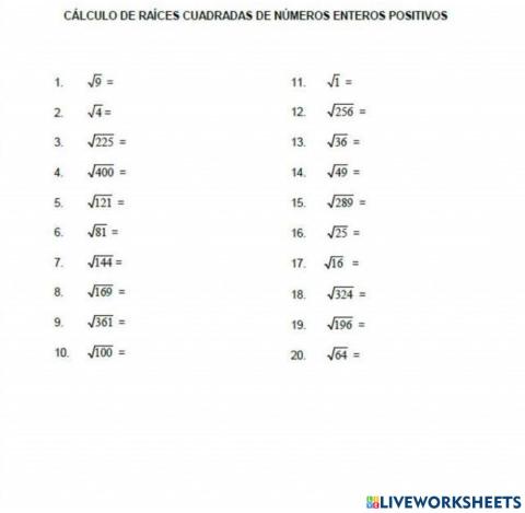 Raices cuadradas perfectas
