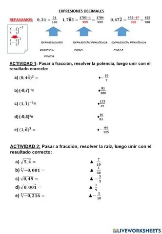 Expresiones decimales: potencia y raíz
