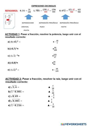 Expresiones decimales: potencia y raíz
