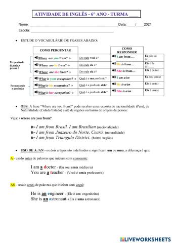 6° ano - INGLÊS - 29-04-21