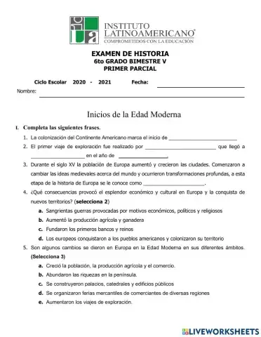 La Edad Moderna (Primer parcial)