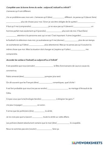 Subjonctif, indicatif ou infinitif ?