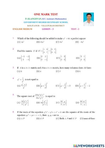 Class 10 Maths English Medium Lesson3 Test2