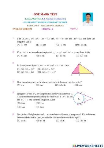 Class 10 Maths English Medium Lesson4 Test1