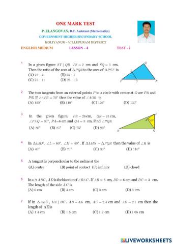 Class 10 Maths English Medium Lesson4 Test2