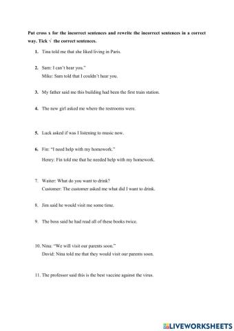 Reported Speech Error Correction B1+