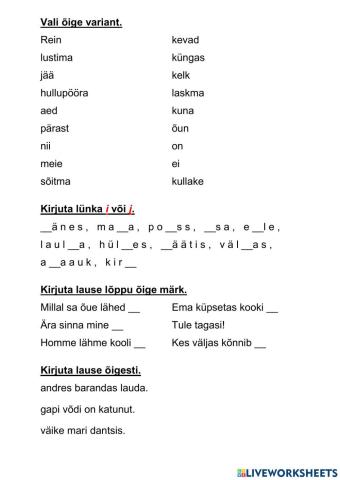 Eesti keele reeglid (häälikuühendid, i ja j õigekiri, lauselõpumärgid, vigade leidmine ja parandamine)