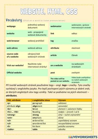 ICT - CLIL 3 - Wrbsite, HTML Tags