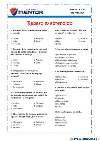 Repaso lo aprendido-5º primaria