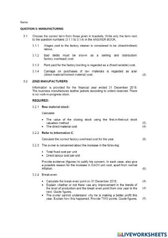 Question 3: manufacturing