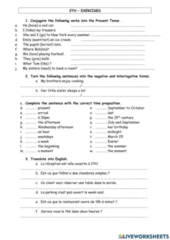 Simple present and Time prepositions