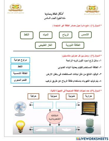علوم - مصادر الطاقة
