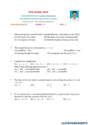 Class 10 Maths English Medium Lesson5 Test2