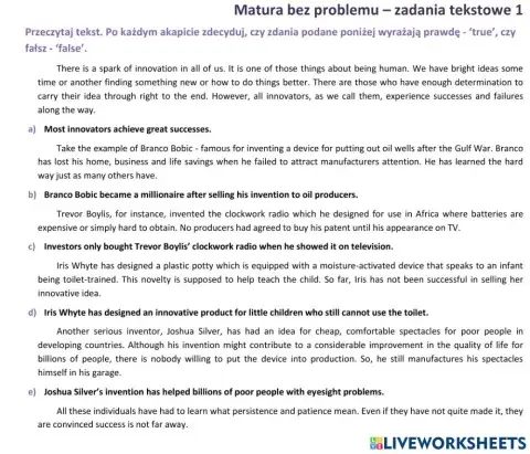 Matura - zadanie tekstowe 1