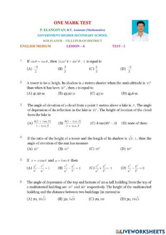 Class 10 Maths English Medium Lesson6 Test2