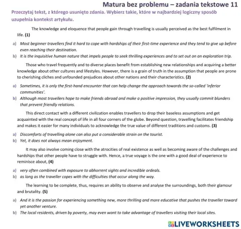 Matura - zadanie tekstowe (brakujące zdania) 1