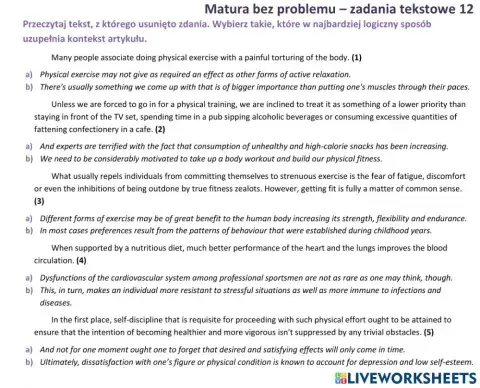 Matura - zadanie tekstowe (brakujące zdania) 2