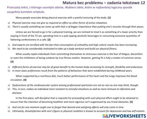 Matura - zadanie tekstowe (brakujące zdania) 2