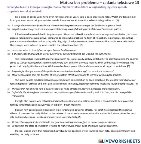 Matura - zadanie tekstowe (brakujące zdania) 3