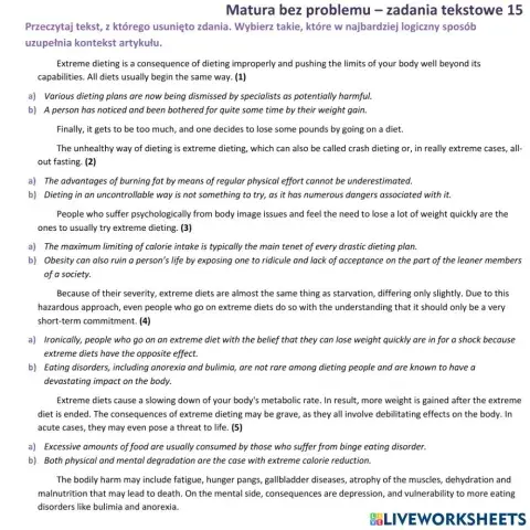 Matura - zadanie tekstowe (brakujące zdania) 5