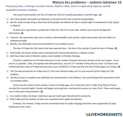 Matura - zadanie tekstowe (brakujące zdania) 6