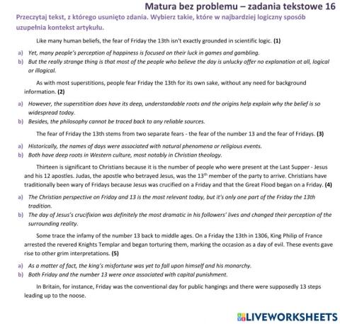 Matura - zadanie tekstowe (brakujące zdania) 6