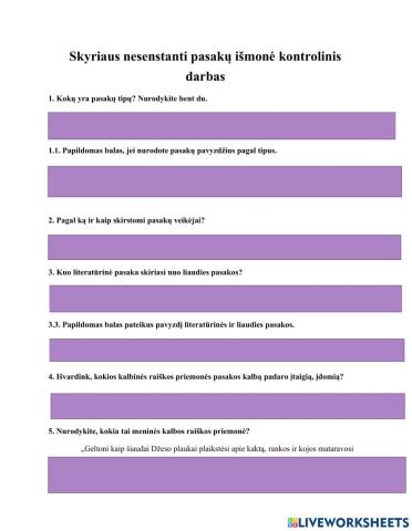 Pasakų skyriaus kontrolinis darbas