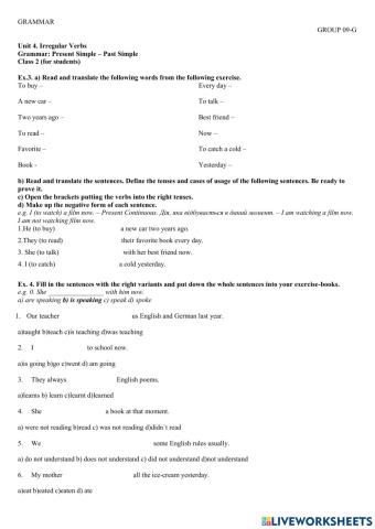 Unit 4 IRREGULAR VERBS Class 2