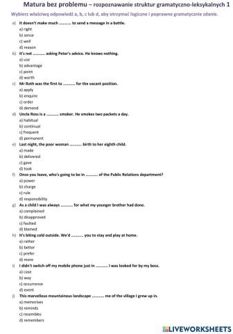 Matura - zadanie gramatyczno-leksykalne 1