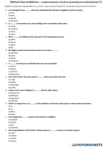 Matura - zadanie gramatyczno-leksykalne 4