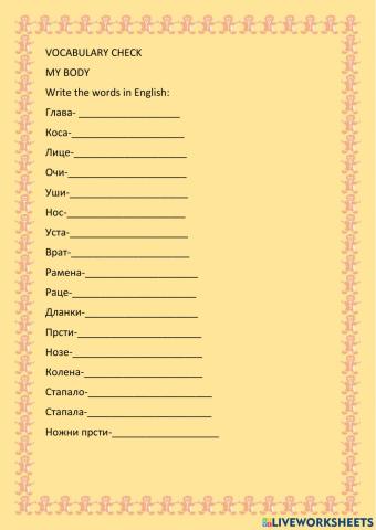 Vocabulary check-Body