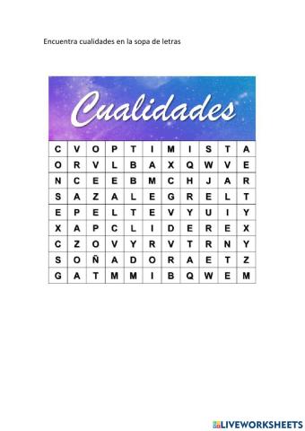 Sopa de letras cualidades