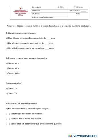 Avaliação de História