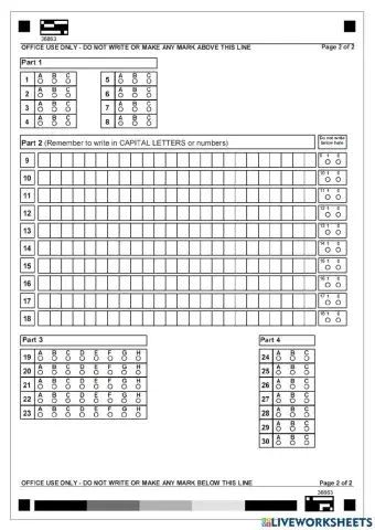 FIRST Listening Answer Sheet