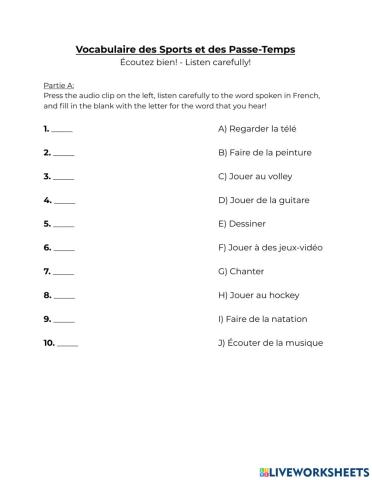 Sports-Hobbies Listening Exercise (LL)