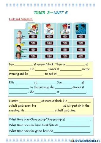 Tiger 3 - unit 5 - daily routines - time