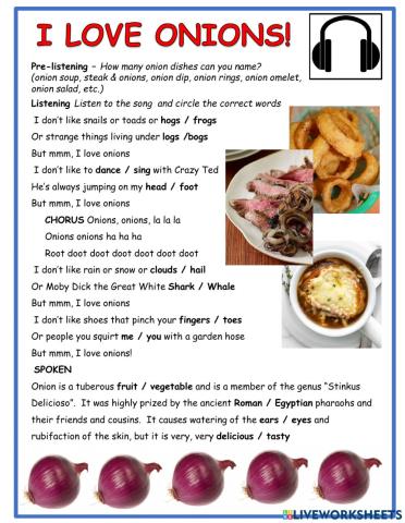 I Love Onions Song Activity